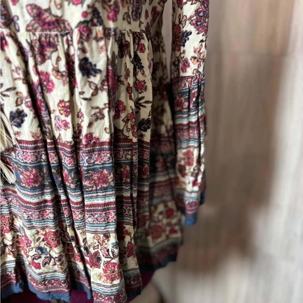 Altar'd State Bohemian Floral Blouse in Cream and Burgundy - Picture 6 of 10